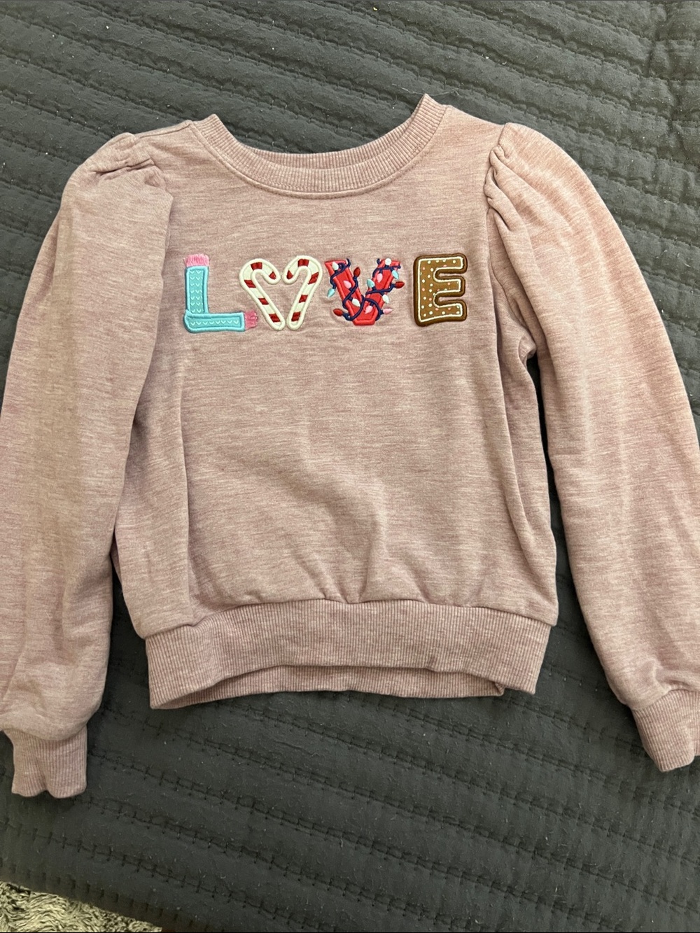 Pink 'LOVE' Puff-Sleeve Sweatshirt